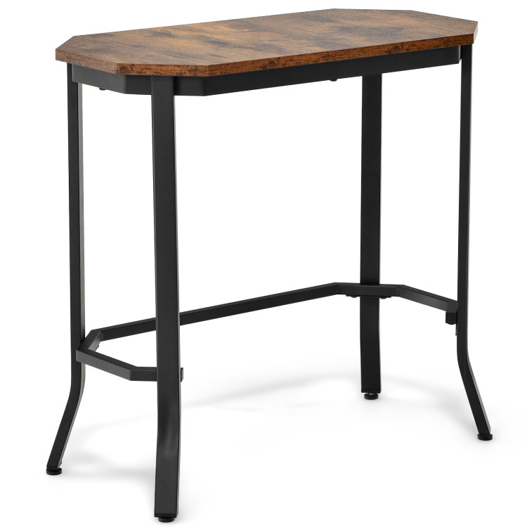 Narrow End Table with Rustic Wood Grain and Stable Steel Frame-Rustic BrownCostway Gallery View 1 of 10